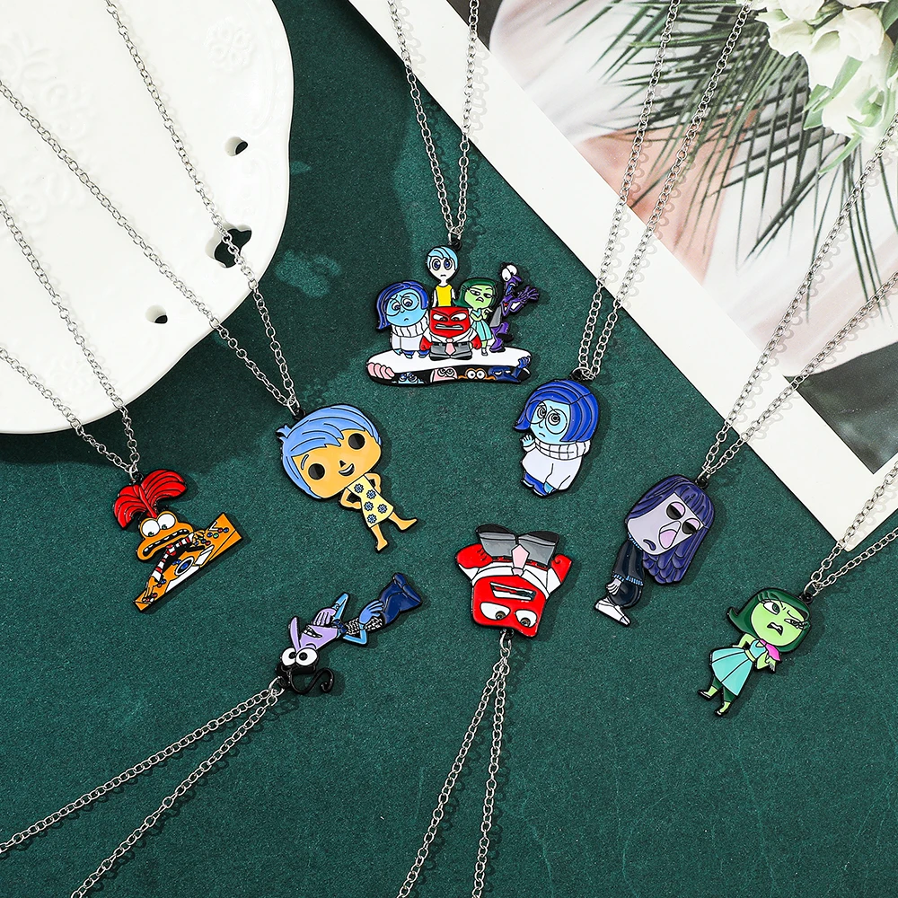 Disney New Movie Inside Out Necklaces Cartoon Figure Anger Disgust Sadness Accessories Pendant Alloy Necklace Jewelry Gifts