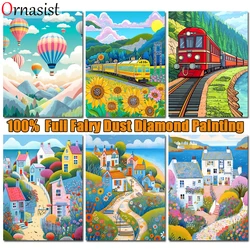 Balloon 2024 New Fairy Dust Drill Diamond Painting City Sea Full Crystal Diamond Mosaic Embroidery Cross Stitch Kit Home Decor