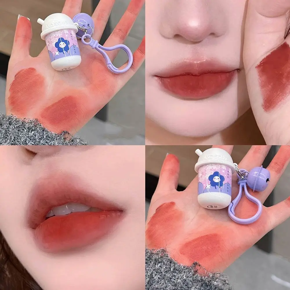 Waterproof Cute Lip Mud With Keychain Long Lasting Non-Stick Cup Shaped Matte Lipstick Matte Natural Tint Lip Gloss Women