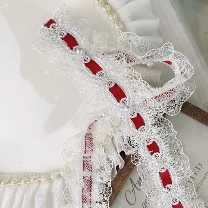 1 Yard Lolita Spitze Elfenbein Perlen Rüschen Spitzenstoff Kantenband Satinband DIY Kleidung Vorhänge Möbeldekorationen 3,5 cm breit – Detail 7