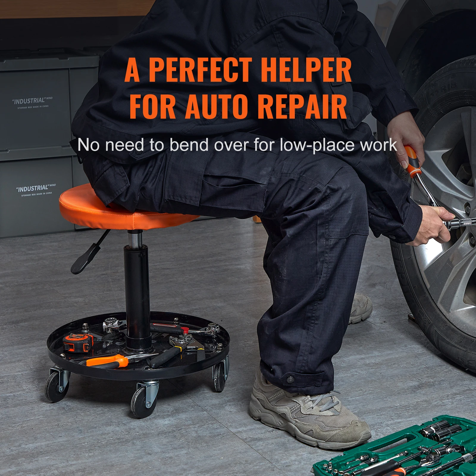 SucceBuy Mechanic Stool 250 LBS Rolling Pneumatic Creeper Garage/Shop Seat Padded Rolling Workshop Stool for Garage Auto Repair