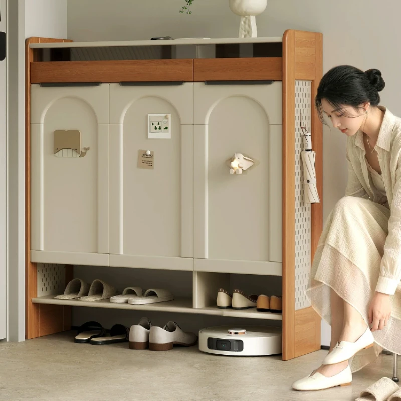 Modern Wooden Shoe Cabinet Designer Organizer Storage Cupboard Display Display Living Room Vertical Zapatero Home Furniture