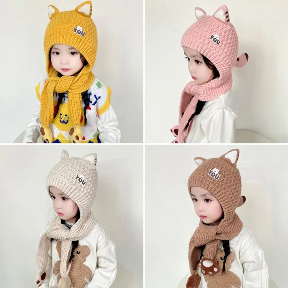 Cartoon Cat's Ears Knitted Ear Protection Hats Thickened Windproof Coldproof Winter Autumn Earmuffs Cap Warmer Crochet Bonnet