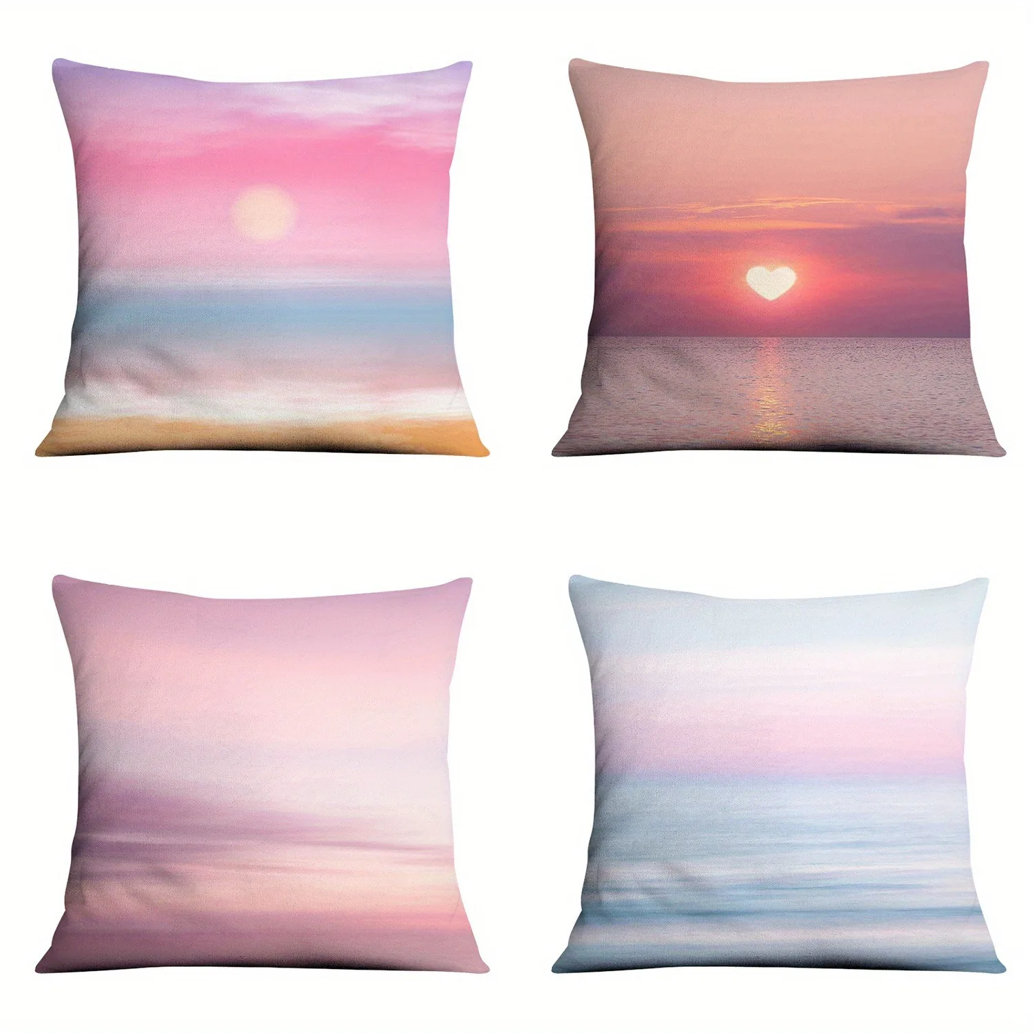

Home Decor Sunset Scenes: Heart-Shaped Sun And Soft Hues Pattern Cushion Cover Suitable For Sofa Bedroom Car Pillow Cover