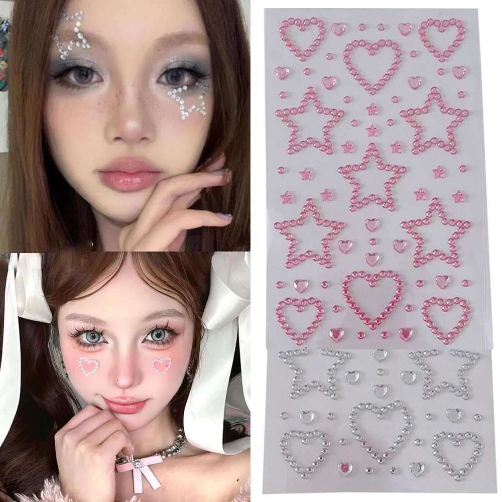 Shiny Rhinestone Face Jewels Crystal Tatoo 3D Love Heart Star Makeup Face Tattoo Stickers Temporary Tattoos Glitter Fake Tattoo