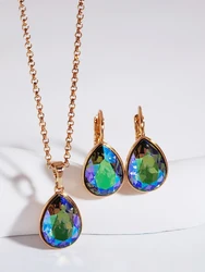 Waterdrop Earring and Necklace Set made with Crystals from Austria for Ladies Elegant Jewelery New Teardrop Designer Jewelry Set