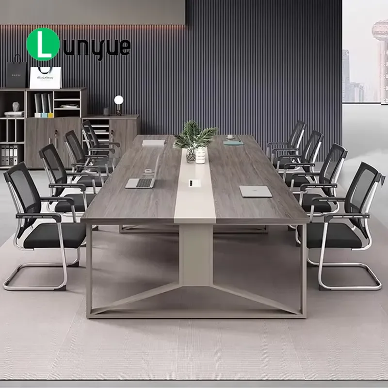 Modern Luxury Wooden Meeting Table and Chair Set High End Office Furniture for School Conference Room Reception Wood Panel