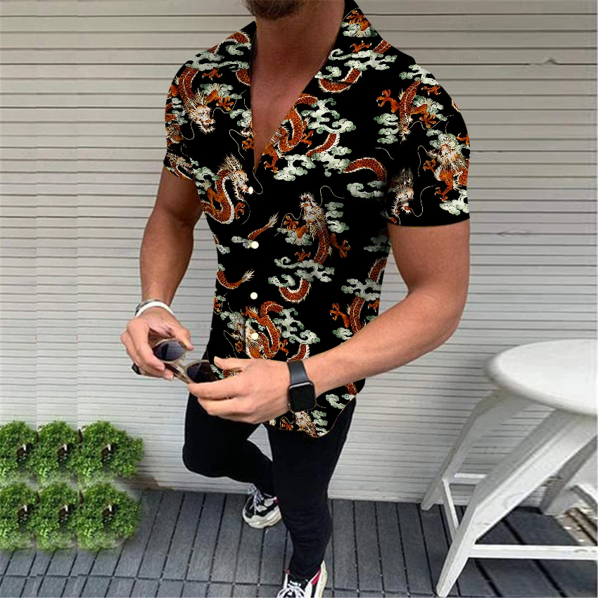 Men\'s Short Sleeve Print Social Shirts Streetwear Men Clothing Tops Summer Vintage Style Party Prom Men Fashion Oversized Shirts