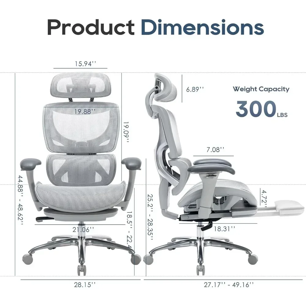 Ergonomic Mesh Office Chair with Footrest, Executive High Back Computer Desk Chair with Wide Headrest and Adjustable 3D Arms