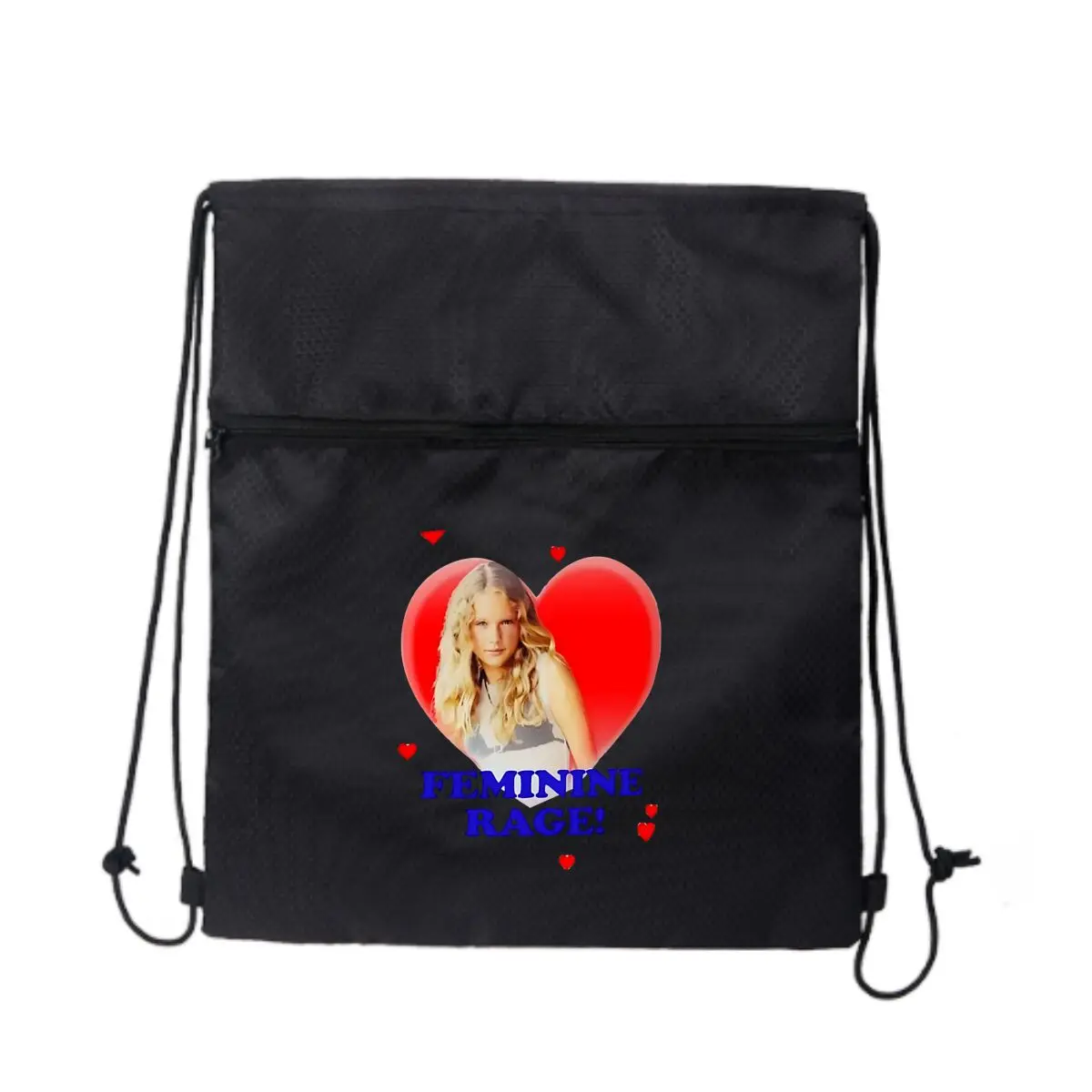 Feminine Rage! with Heart and Figure Black Draw String Bags Drawstring Backpack for Sports Gym Travel
