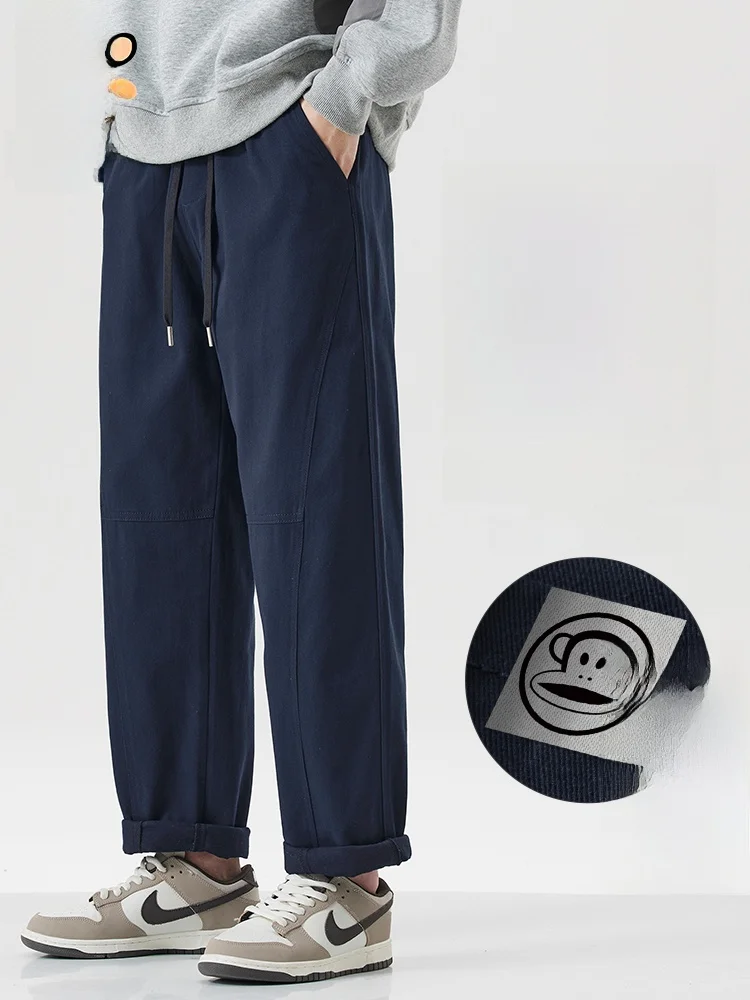 

Мужские повседневные рабочие брюки PaulFrank с флисовой подкладкой, прямые, свободные, в американском ретро-стиле, широкие штаны для осени и зимы