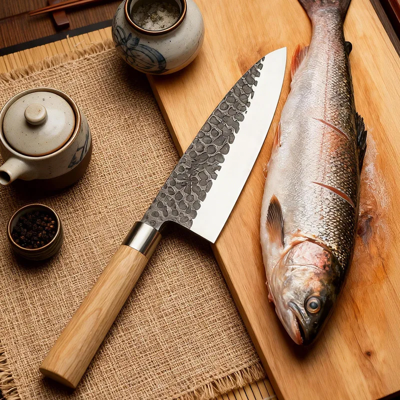 7 Inch Deba Knife Single-edged Blade 420J2 Steel Wood Handle Chopper Fish Slicing Cleaver Sashimi Handmade Forged Kitchen Knives