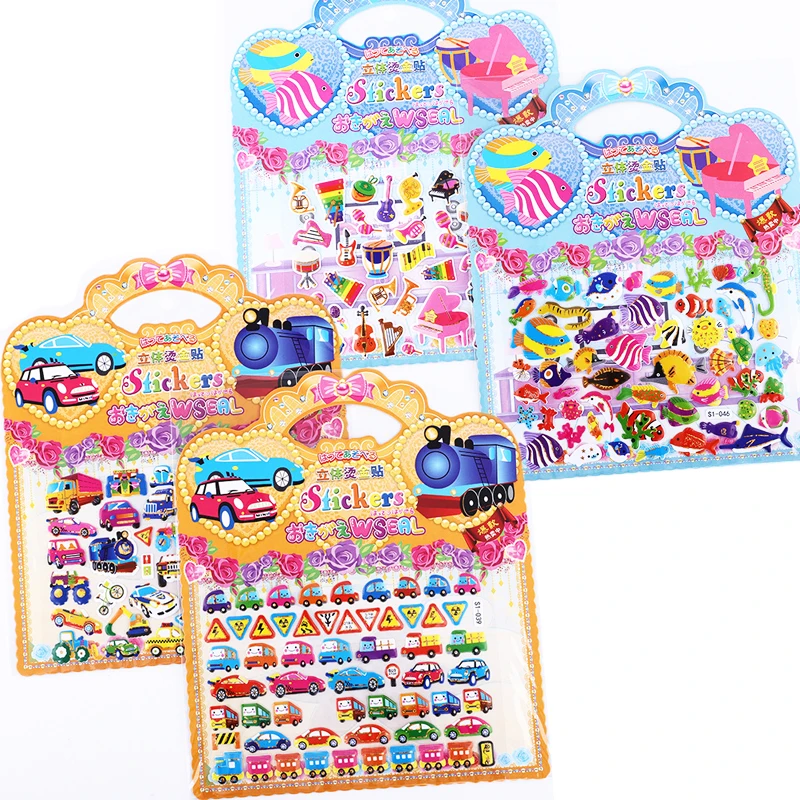 Hot Stamping Cartoon Glitter Stickers with Cardboard Packaging for Children Boy Girl Reward PVC Bubble Sticker Set