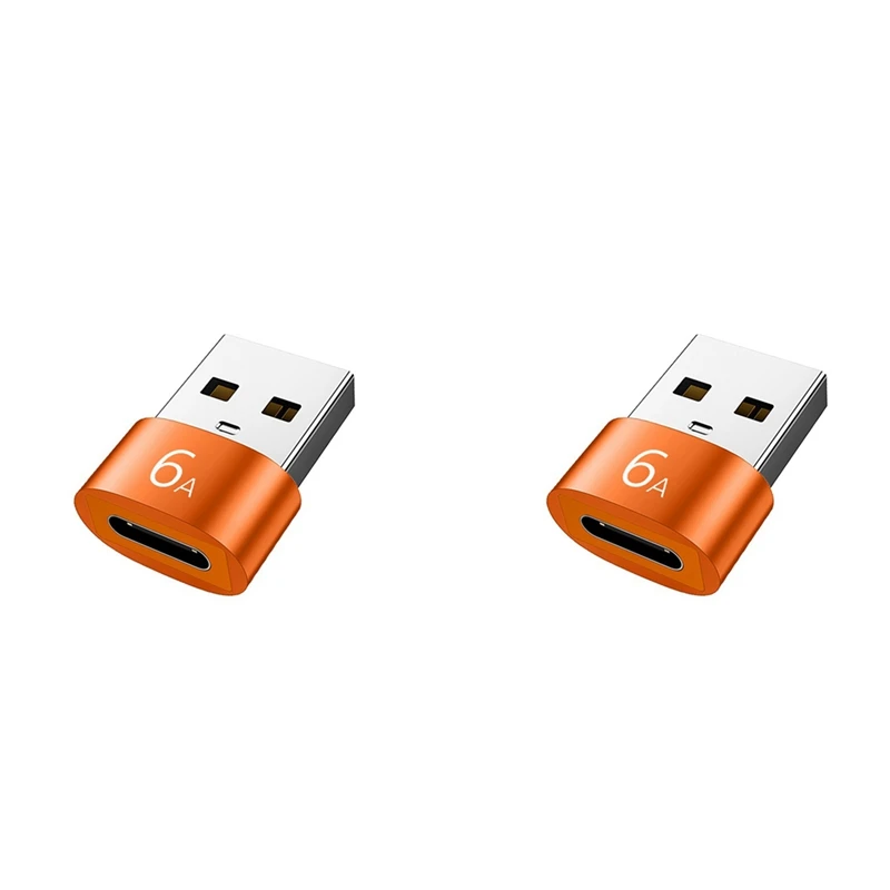 2Pcs 6A Type C To USB 3.0 OTG Adapter USB C Female To USB Male Converter For  Samsung Xiaomi Huawei, Orange