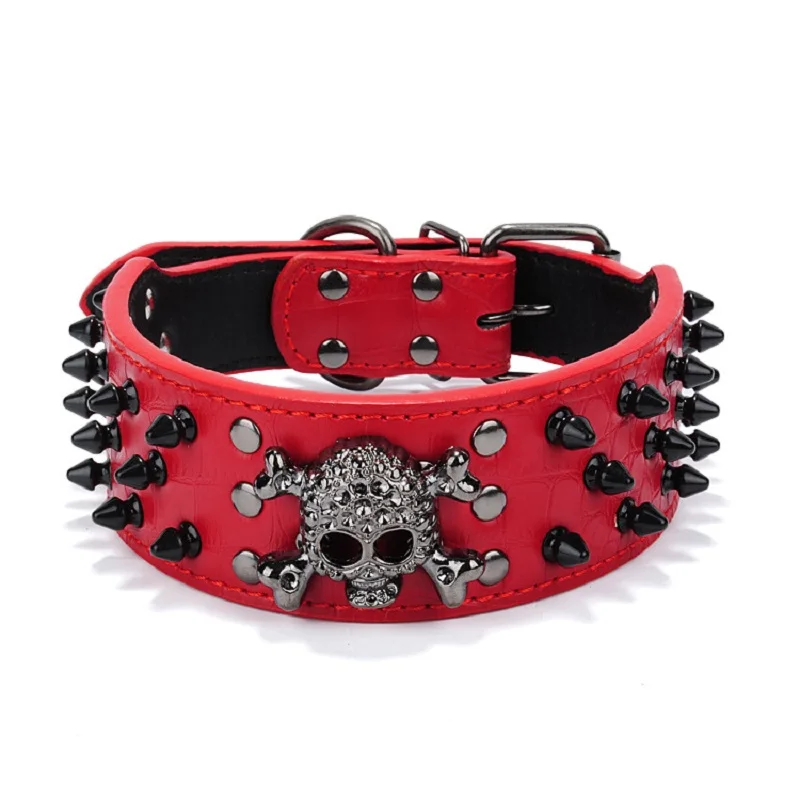 Dog Collar Skull Fashion Rivet Decorative Leather Dog Collar for Small Medium Large Dogs Pet Dog Accessories Labrador Dog Collar