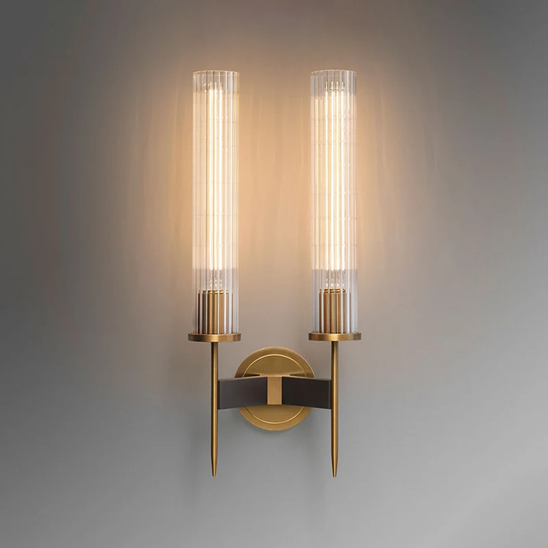 

American Brass Copper 2 Lights Cone Glass Luxury Hotel Bedside Livingroom Wall Light Interior Wall Lamps