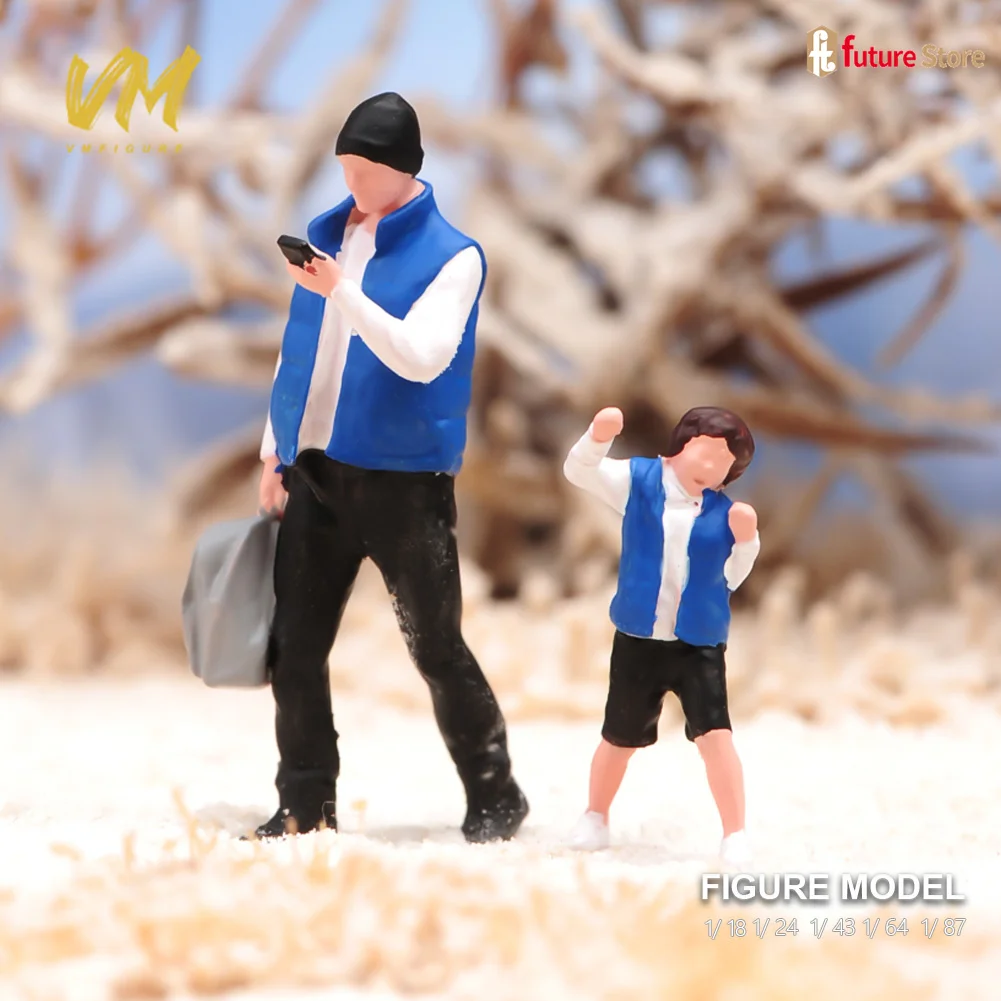 

Painted Miniature 1/87 1/64 1/43 1/24 1/18 Father Child Figure Model Diorama Doll Go home from school Scene Props Resin Model