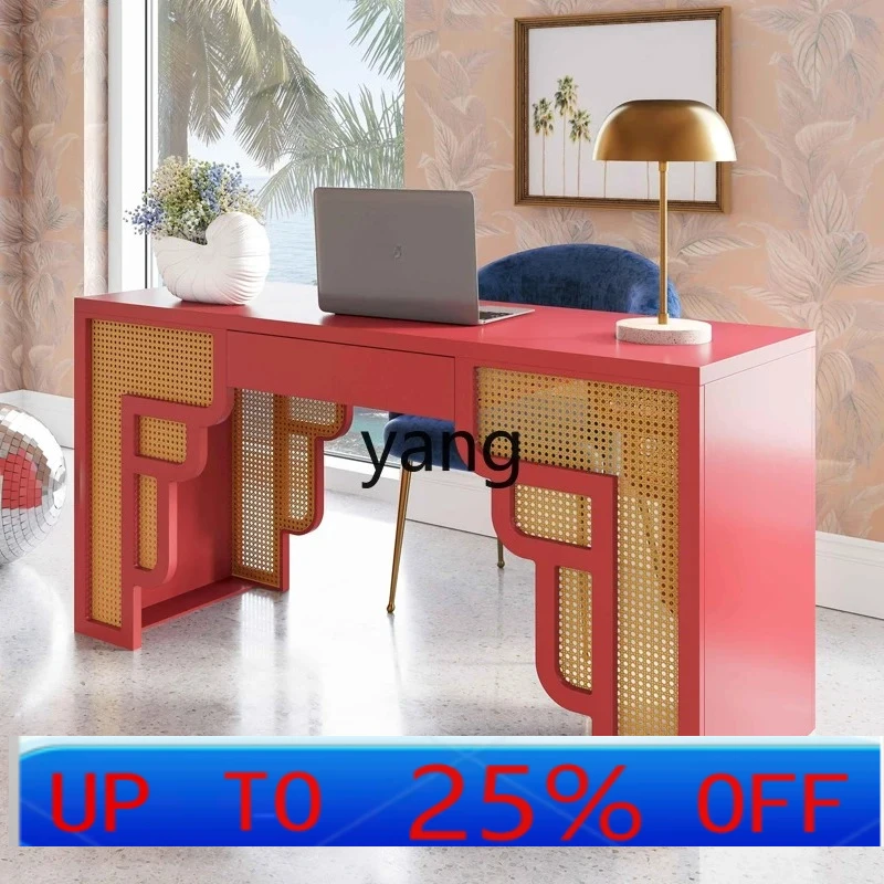 LMM Solid Wood Rattan Woven Desk Entrance Table Multi-color