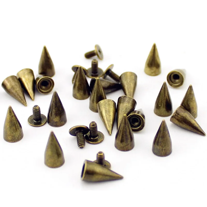 50sets 7*14mm Bronze Alloy Rivet Punk Rock Bullet Spikes and Studs For Clothing Cone Spike DIY Rivets Leather craft