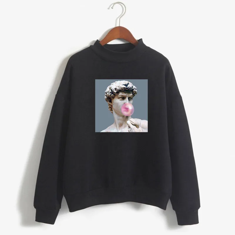 Statue Of David Michelangelo Print Women Sweatshirt Sweet Korean O-neck Knitted Pullover Thick Autumn Winter Loose Lady Clothing