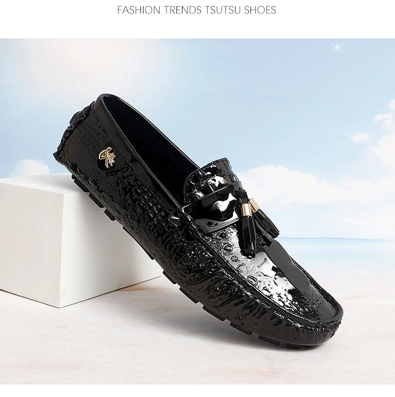 2025 Neuer Stil Handgefertigte Quasten-Loafer für Herren, Atmungsaktive Trendige Leichte Luxus-Krokodilmuster Slip-On Freizeit-Loafer, Unisex Fahrschuhe – Detail 13