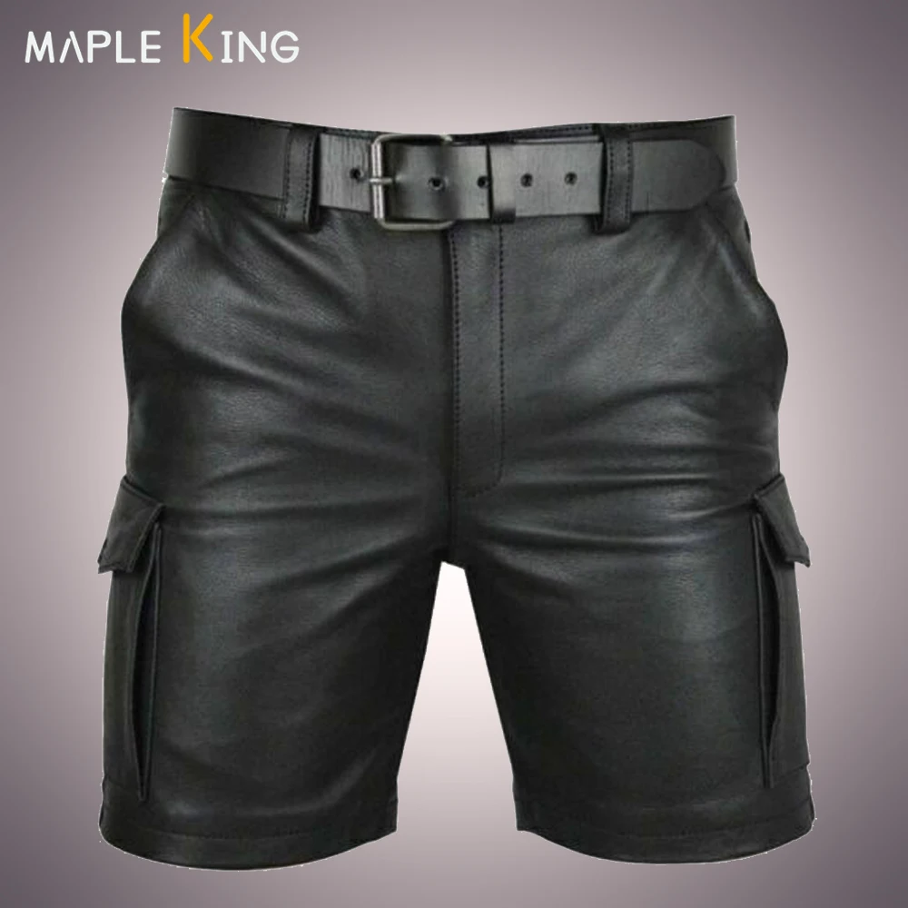 Summer Outfit Men Shorts PU Leather Pants 2024 Vinatge Steampunk Pockets Designer Dance Party Dress Black Shorts Mens Streetwear