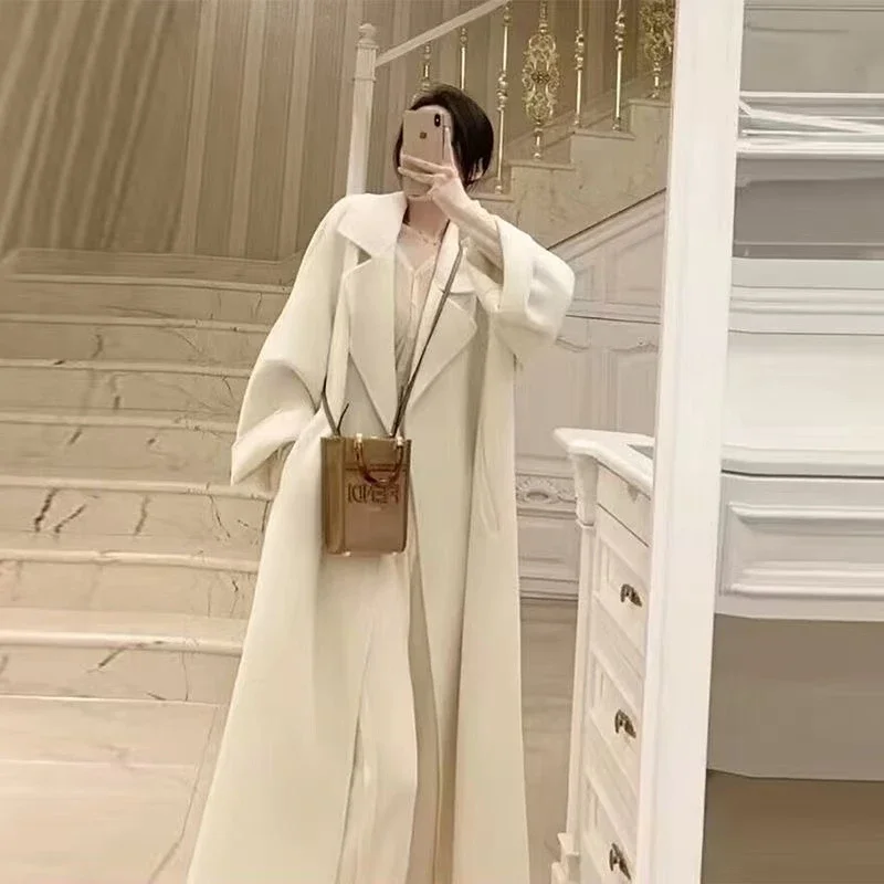 Mid to Long Length Meilad Double-sided Woolen Coat for Autumn and Winter Women's High-end Fashion Short Woolen Coat