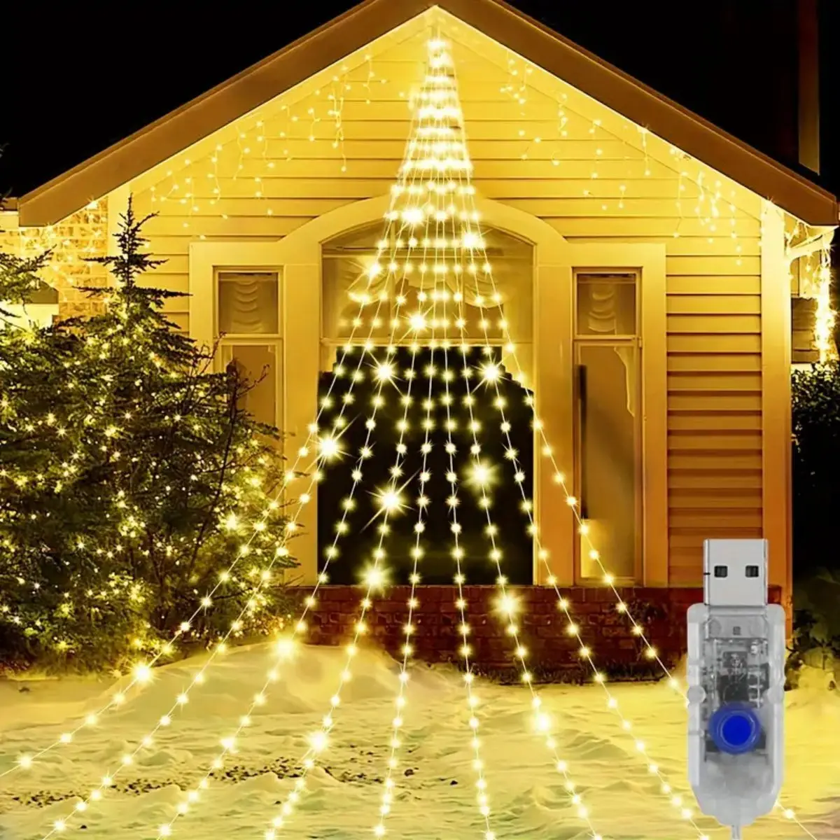 1PC 180/270LED Outdoor Christmas String Lights USB Powered 8 Modes Waterfall Lights For Yard Party Home Holiday Xmas Decoration