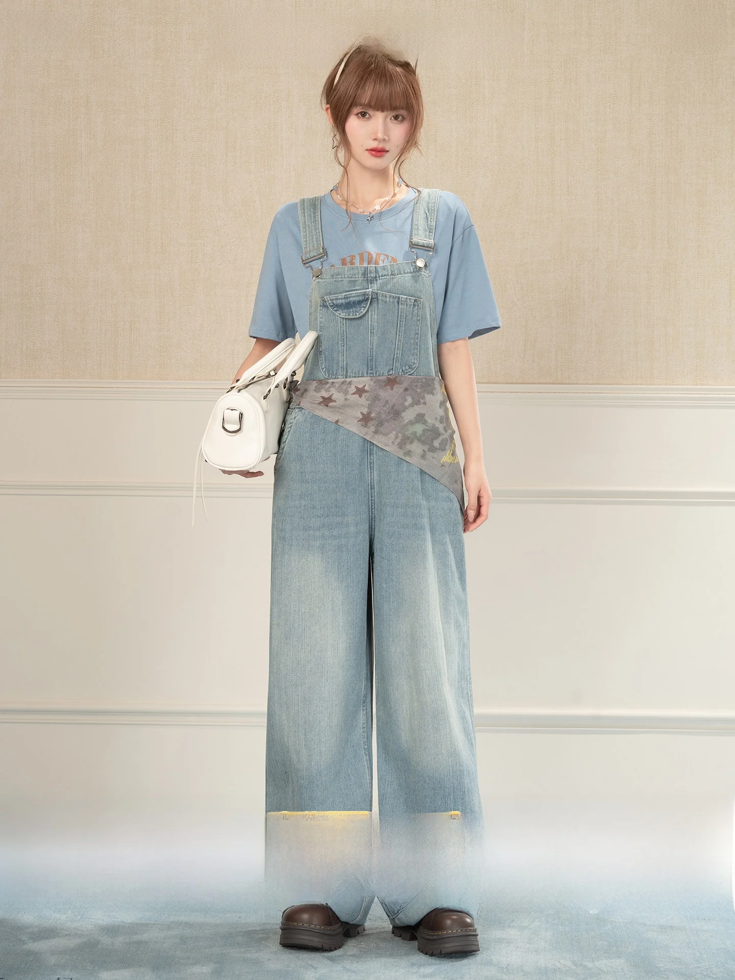 

Cute Vintage High Waist Denim Overalls Women's Summer Loose Slimming Straight Leg Wide Leg Jumpsuit Age Defng Faion