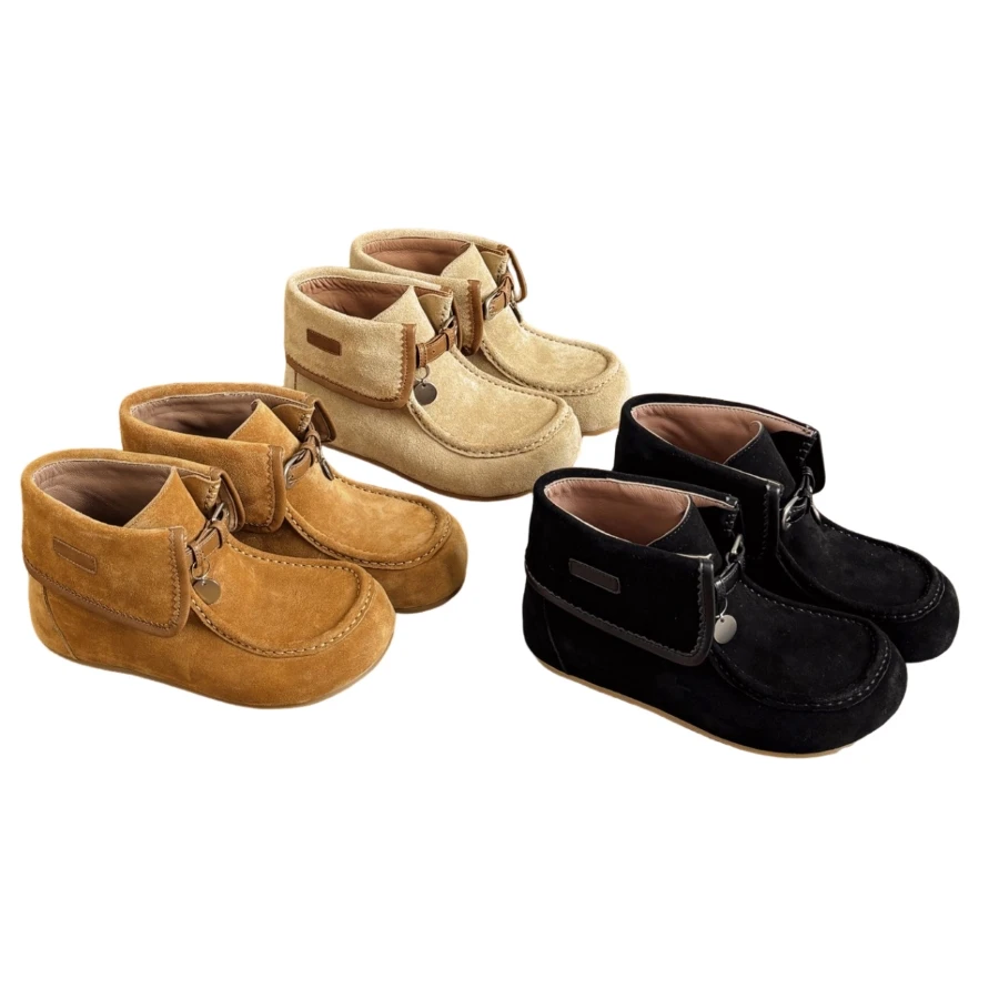 Cow suede on the vamp with exquisite and advanced texture all sheepskin lining Booties Fold‑over Collar Casual  BH1501