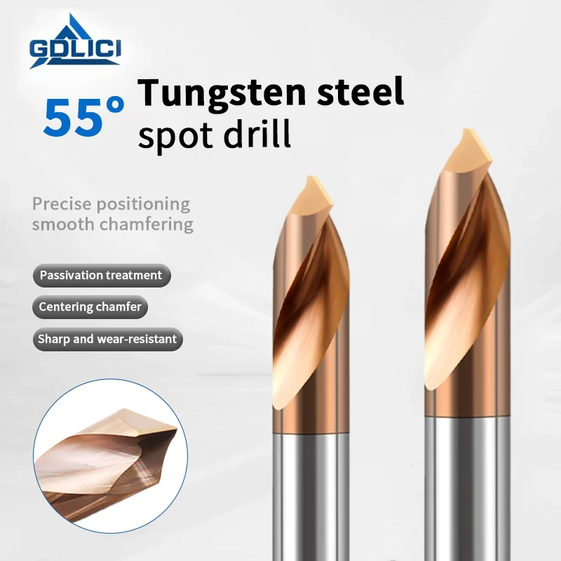 55 Tungsten Steel Alloy Spot Drill, 120° Chamfer Tool, Positioning/Centering Drill for Steel & Aluminum