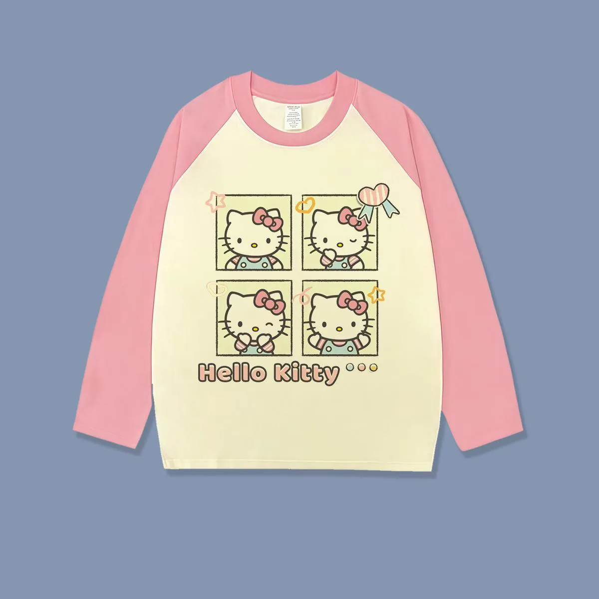 مرحبا كيتي الفتيات القطن الربط تي شيرت ربيع الخريف جديد الأطفال الكرتون طباعة البلوز عادية فضفاض كم طويل بلايز #1