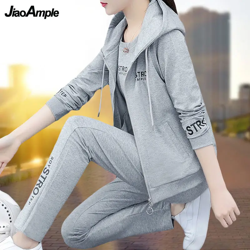 

Women's Autumn Winter New Casual Sportswear 3-piece Set Korean Loose Long Sleeve Sweater+ Sports Pants Suit Female Tracksuit