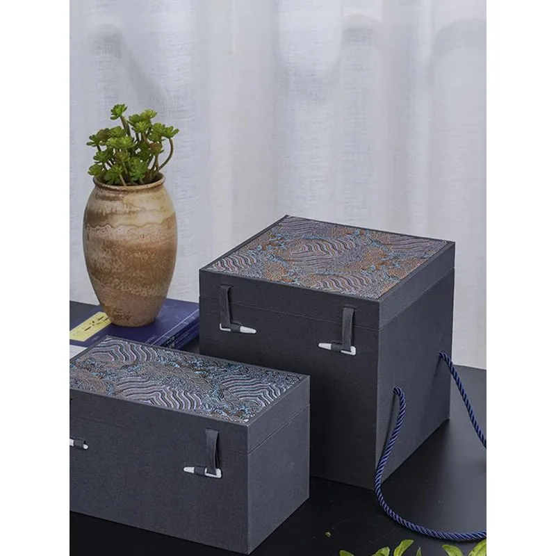 Ceramic vase packaging cloud brocade box, portable rectangular brocade box