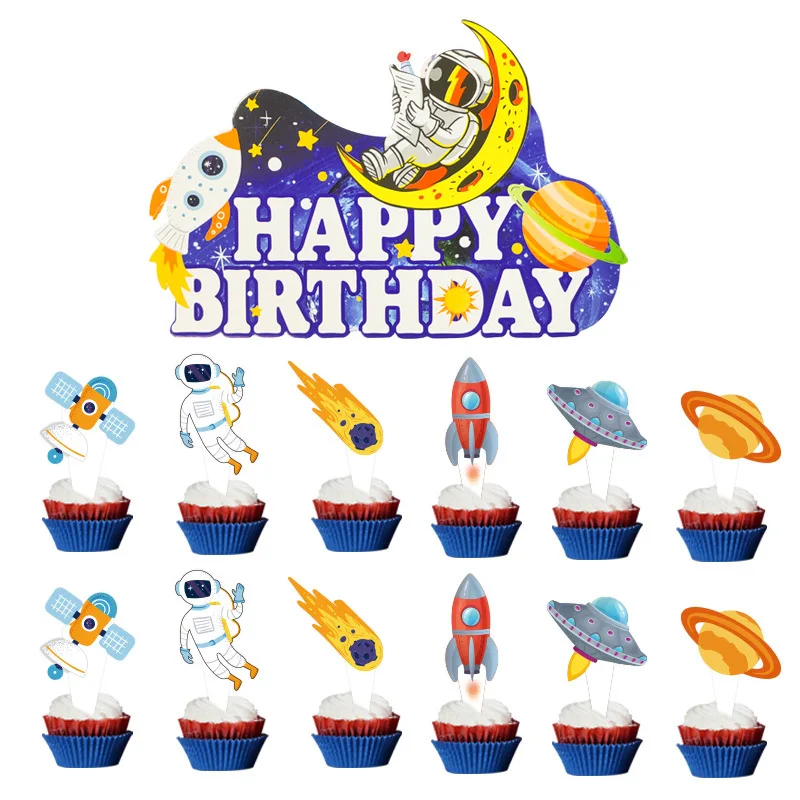 Astronaut Birthday Theme Astronaut Flag Pulling Theme Birthday Party Cake Flag Insertion Balloon Supplies