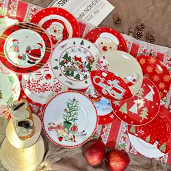 Creative Christmas Dinner Plate Set for Breakfast Cake Snack Food Table Decorations Kitchen Utensil Gift Natal 8 inch