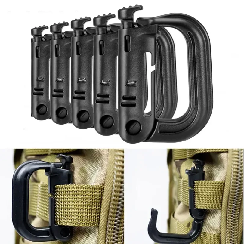 5Pcs Plastic D-Ring Tactical Carabiner Grimlock Lock Hard Hook Buckle Clip For Molle Webbing Accessories Backpack/Pouch/Bag/Belt
