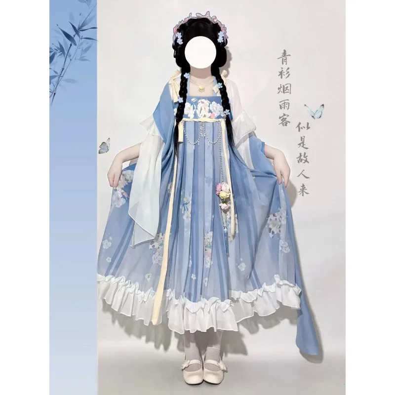 3 cores dinastia tang princesa hanfu vestido terno estilo chinês para mulheres kawaii impresso comprimento do peito underskirt vestidos S-XL