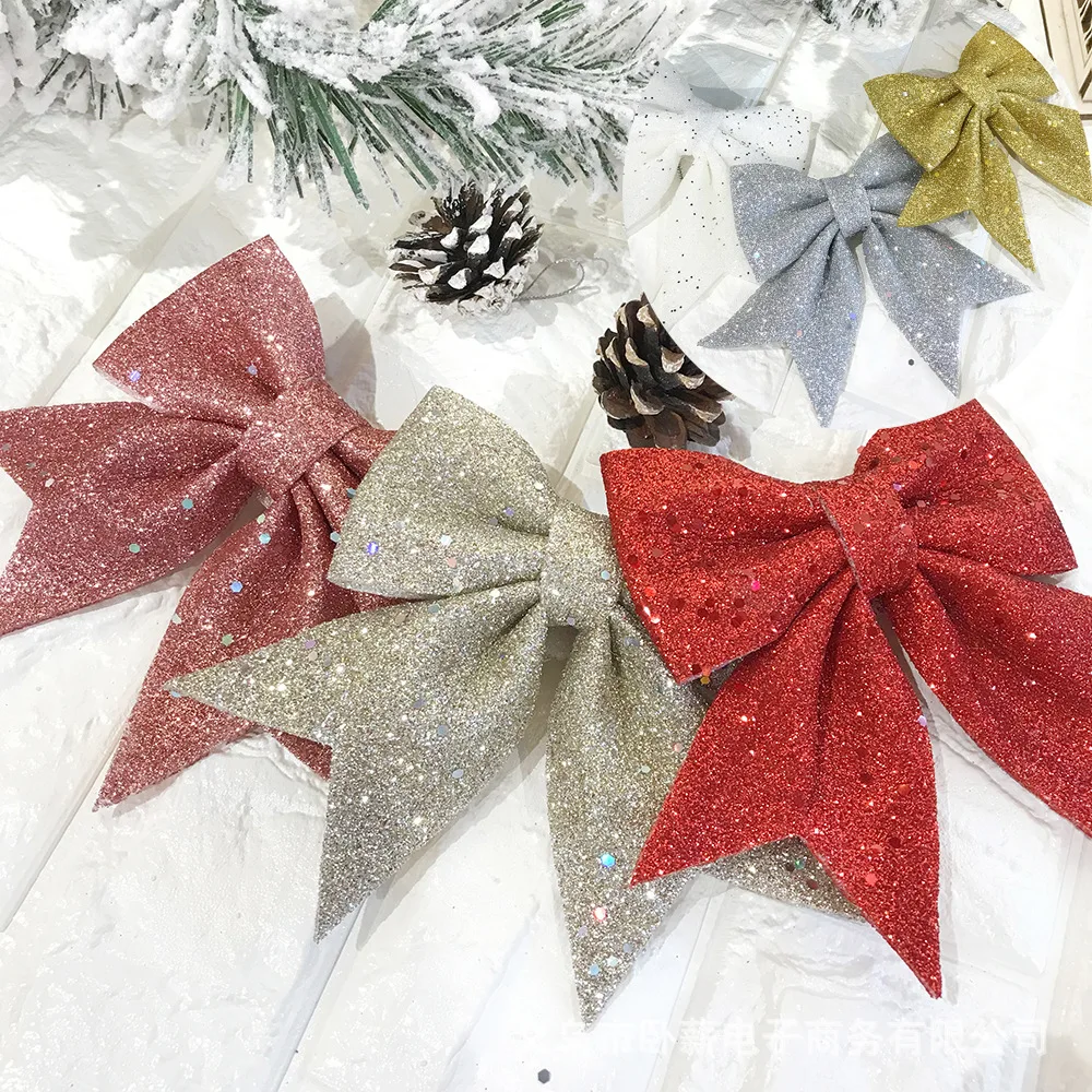 2Pcs Christmas Bows Hanging Decorations Gold Silver Bowknot Christmas Tree Bowknot Ornaments New Year Xmas Party Decor