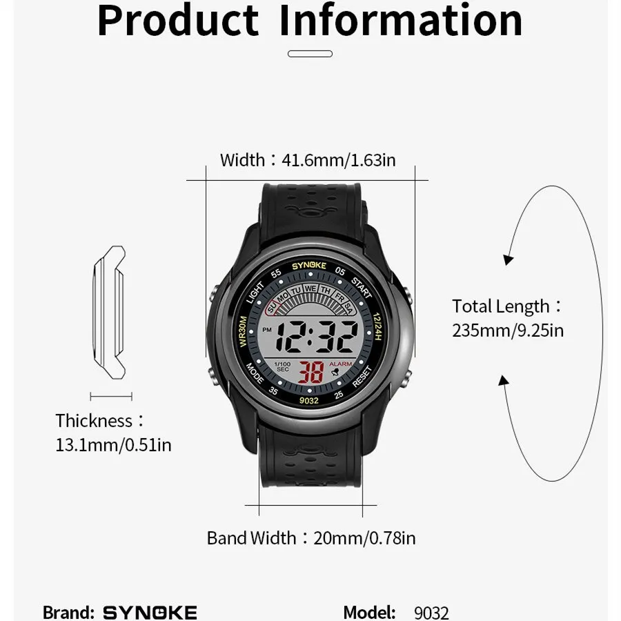 SYNOKE Electronic Watch For Mans Sport Watch Multifunction Sports Waterproof Luminous LED Digital Watch Boy Student Fashion