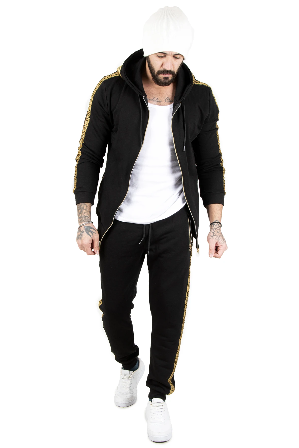 

DeepSEA Geometric Stripe Hooded Zipper Men 'S Tracksuit Set 2200240