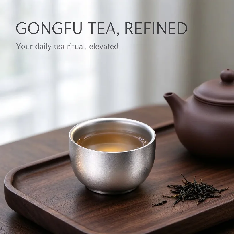 Pure Titanium Double Wall Kung Fu Tea Cup 21g Ultralight Insulated Seamless One Piece Stackable for Camping Hiking Outdoor Tea