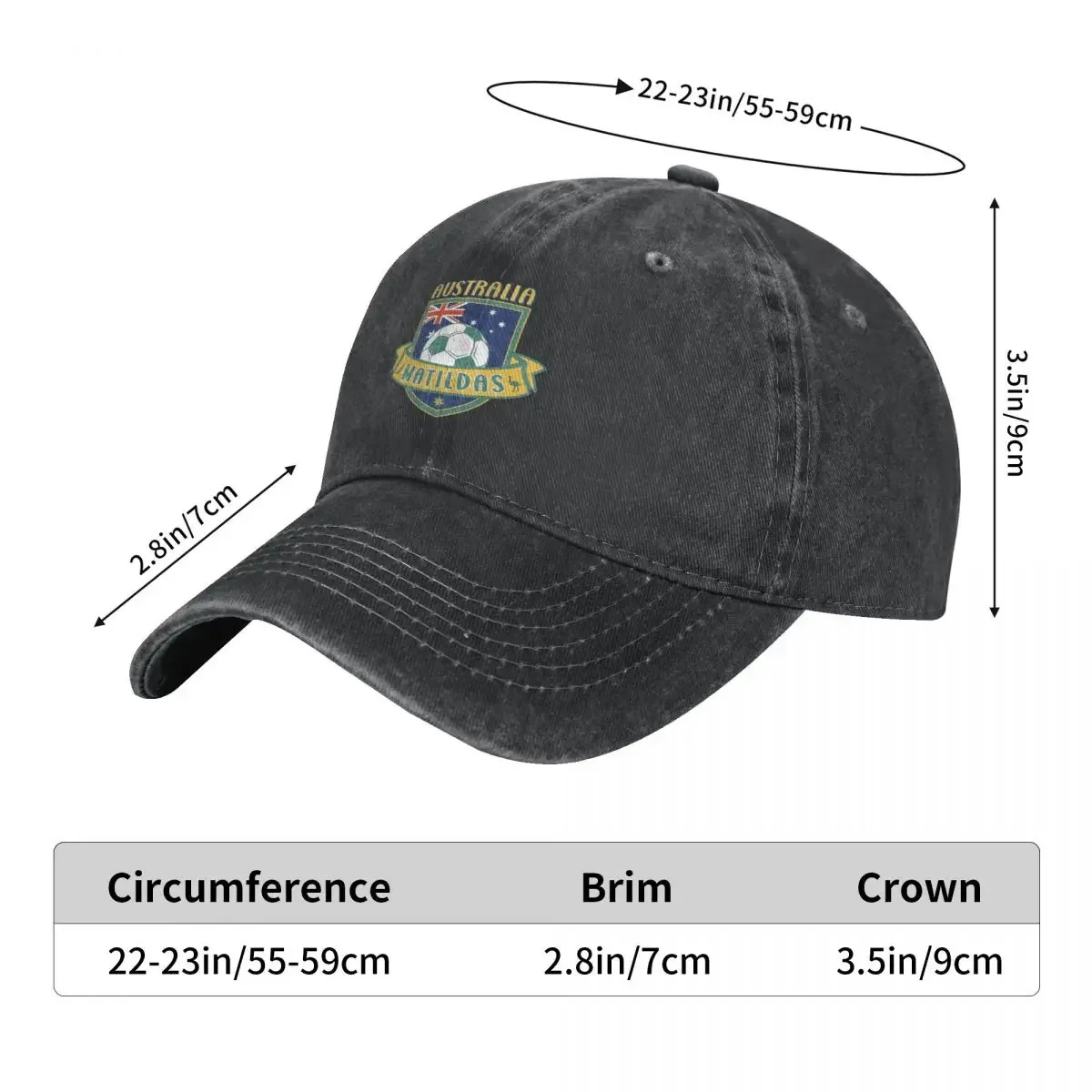 Australian Womens Soccer Crest Baseball Caps Washed Denim Hats Outdoor Adjustable Casquette Streetwear Baseball Cowboy Hat