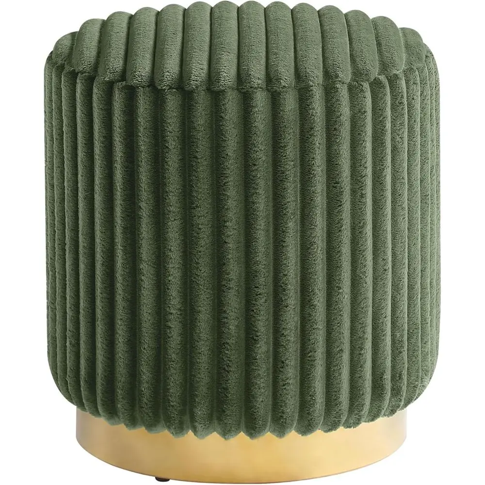 

17-inch Upholstered Ottoman with Channel Tufting and Gold Stainless Steel Base, Ideal for Vanity, Small Footrest or Bedroom, Liv