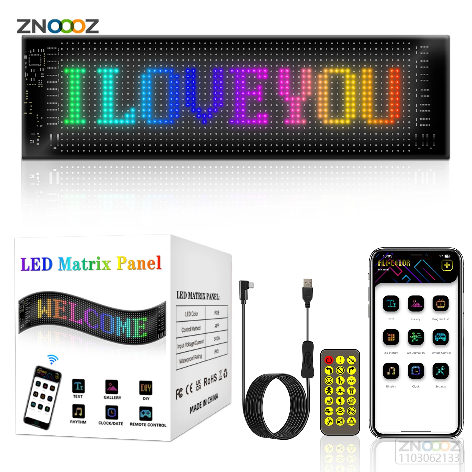 LED Matrix Pixel Panel ,USB 5V Flexible Addressable RGB Pattern Graffiti Scrolling Text Animation Display Car Shop,Bluetooth APP