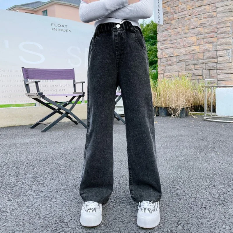 Teenage Girls Jeans 2024 Spring Autumn Casual Fashion Loose Blue Kids Leg Wide Pants School Children Trousers 6 8 10 12 Year