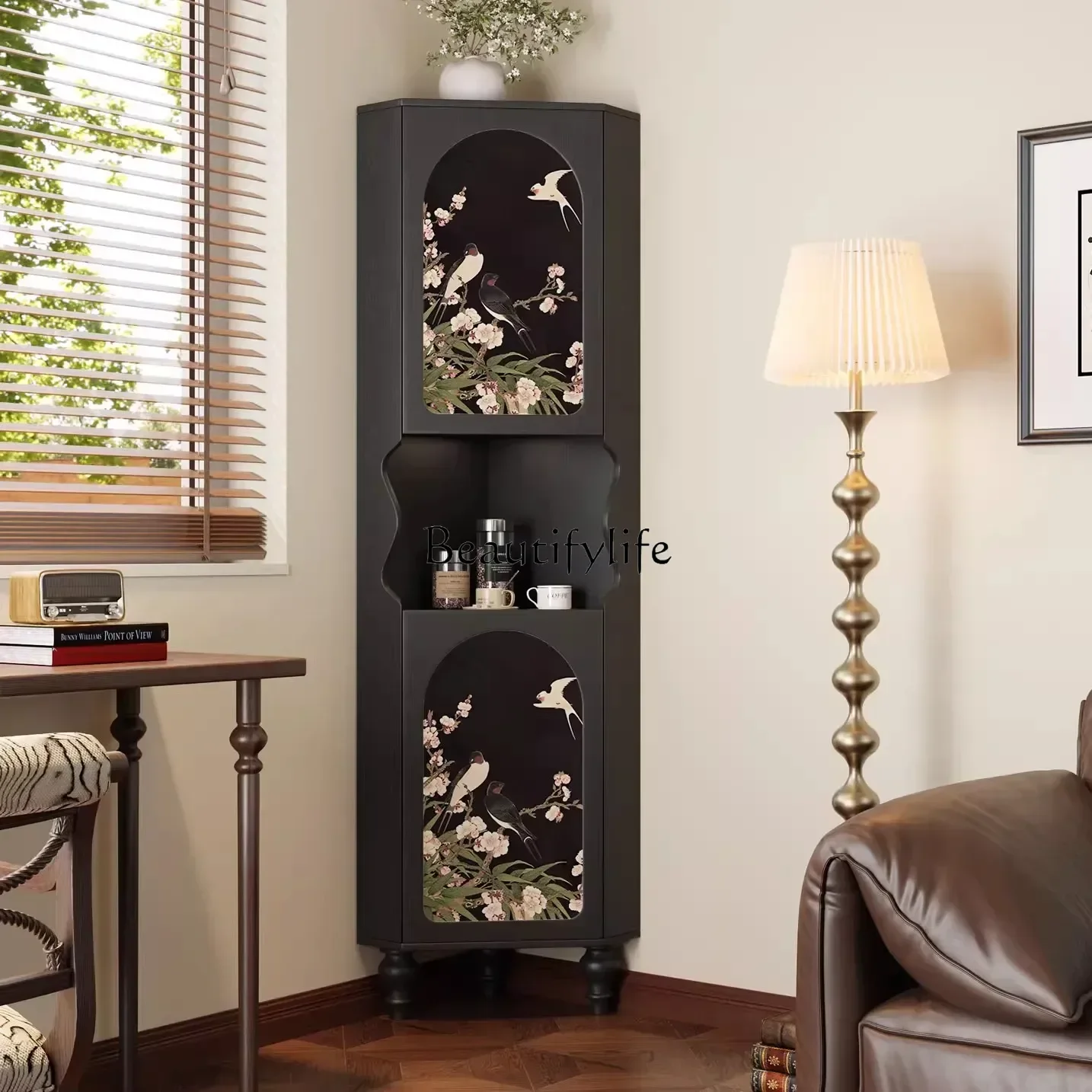 

Retro style solid wood corner cabinet living room sofa side cabinet retro bedroom storage locker