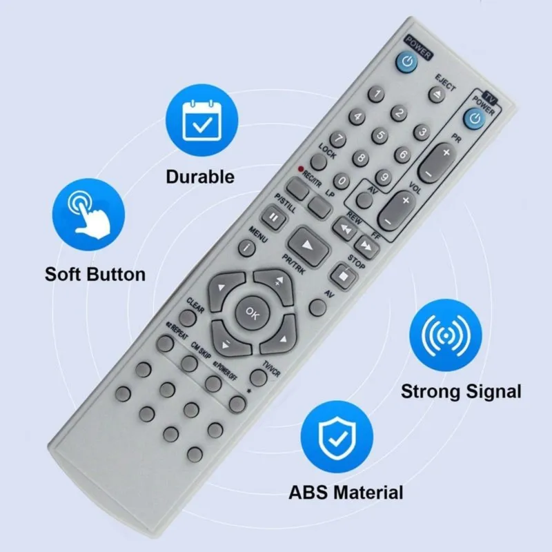 DT98 6711R1P073B Replacement Remote Control for VCR VHS Player - Silver ABS Durable Easy Install