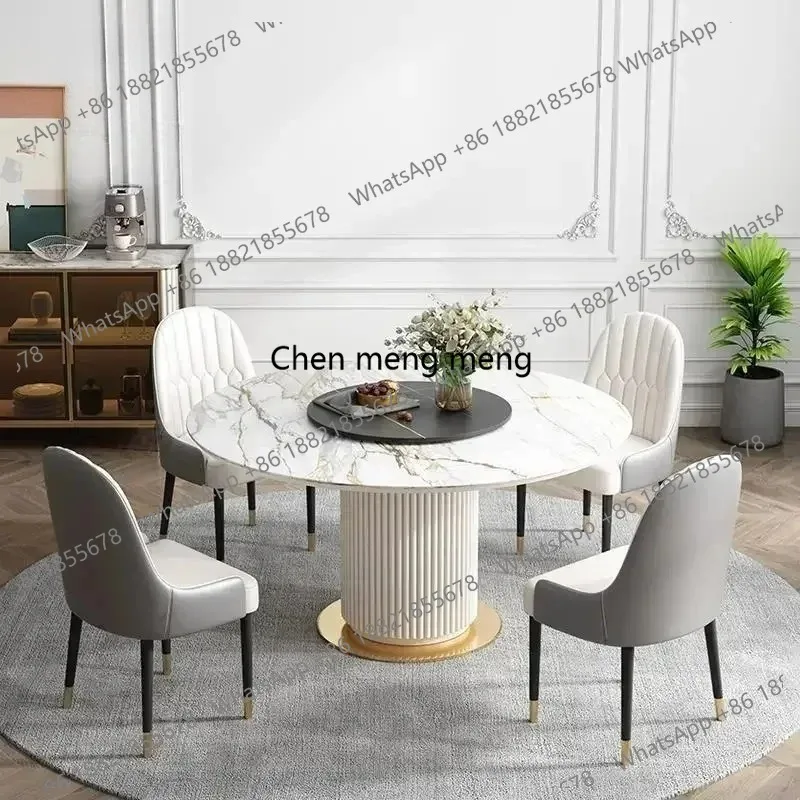 Luxury Marble Top Minimalist Round Sliding Dining Table with 4 Chairs for Small Apartment Home Furniture Kitchen Table