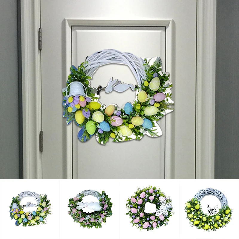 1Pc Easter Wreaths Flower Bunny Tag Decoration Rabbit Garland Door Decor Home Decor Props Wedding Home Birthday Party Supplies